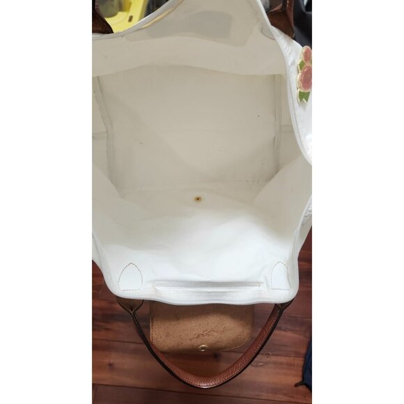 Longchamp White/Brown Nylon And Leather Le Pliage Tote - Picture 11 of 16